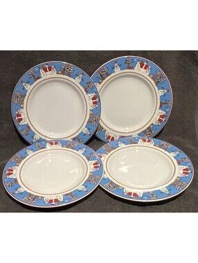 Vintage 1998 Sakura Debbie Mumm Stoneware Snowman 6.25” Saucers Set 4